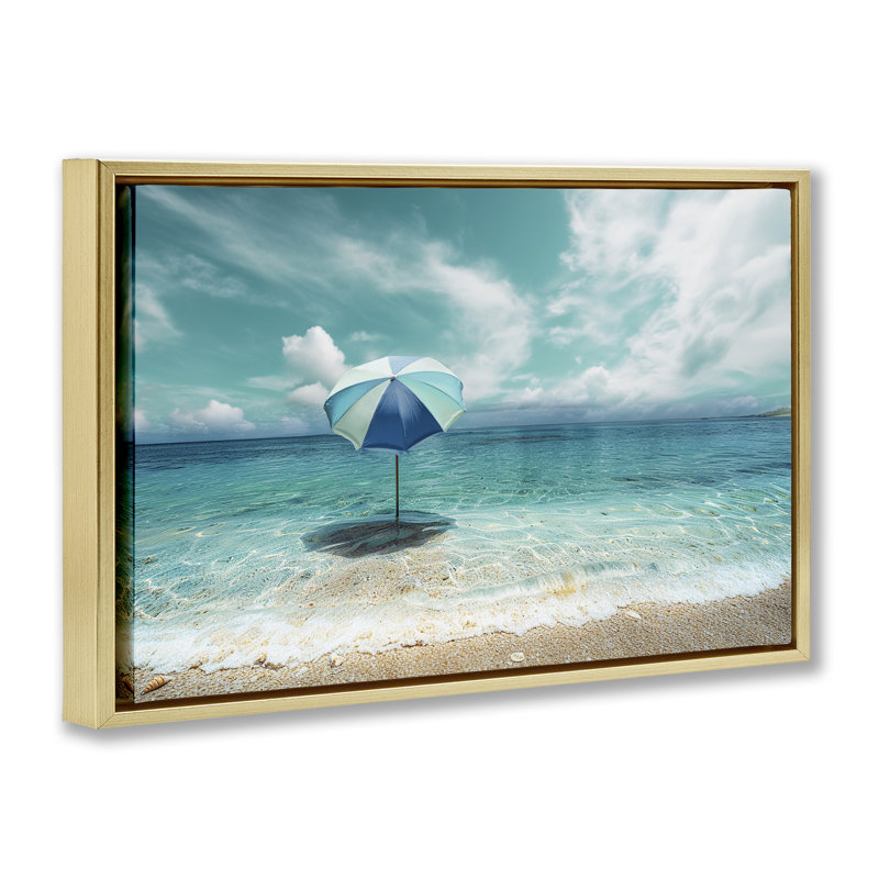 Parasol de plage en bord de mer, H 21 po x l 31 po, Cadre flottant métallique doré
