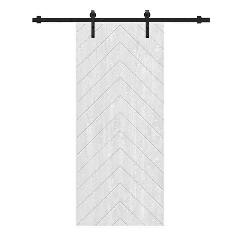 Porte de grange 84 po à panneaux creux peints avec quincaillerie d'installation, 42 po x 84 po, Blanc