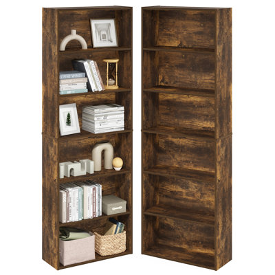 Ensemble de 2 tablettes à 6 niveaux Furinno JAYA, bibliothèque, 9,5 x 24,6 x 71, pour bureau à domicile, salon, pin ambre