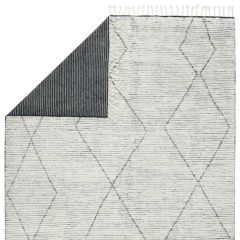 Ammil Hand-Knotted Trellis Cream/ Black Area Rug, Rectangle 10' x 14'