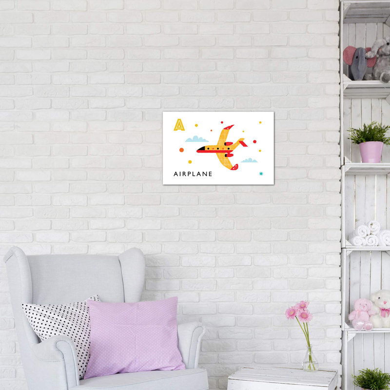 A is for air plane - impression d'art graphique, Toile tendue, Pas de tapis, H 18 po x l 26 po x P 1,5 po