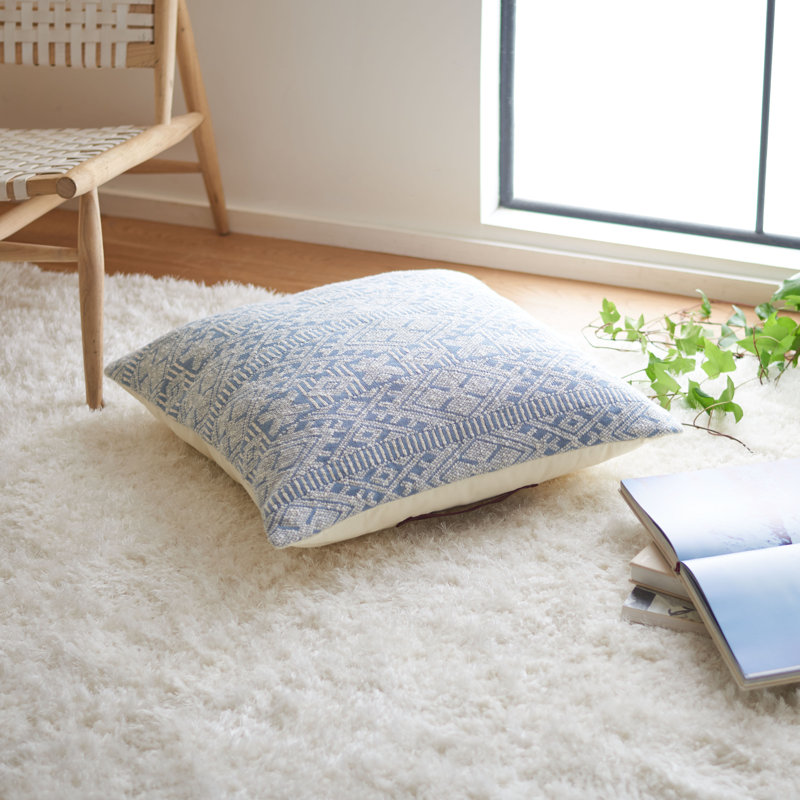 Makela Blue and Beige Geometric Cotton Floor Pillow