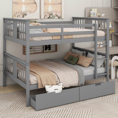 Lit superposé double au-dessus de double avec tiroirs et échelle pour les meubles de chambre à coucher, de chambre d'amis