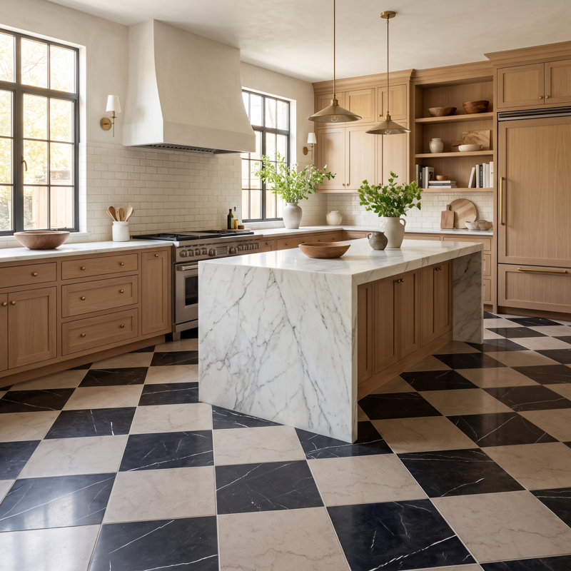 Tavari Checkerboard 10X10 Marquina And Botticino, Beige/Black