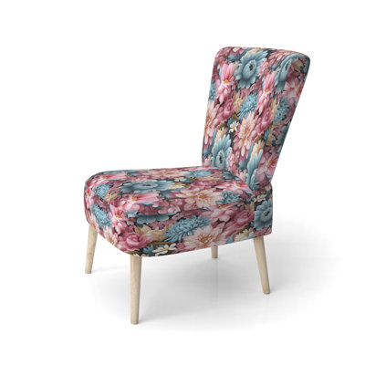 Bleu et rose pastel pivoines fleurs - chaise d'appoint rembourrée de style campagnard, chaise d'appoint rustique à motif floral