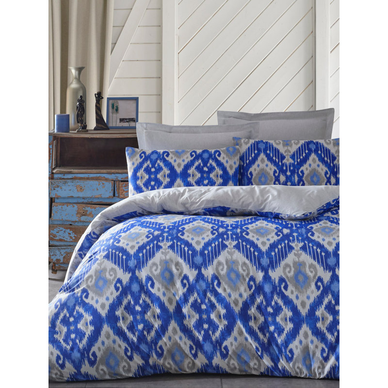 Luxurious Super King Quilt Cover Set, Blue, 102.4 x 86.6 inches | 65% Cotton / 35% Polyester, 120 Thread Count | Includes 2 Envelope Pillowcases (23.6 x 23.6 inches) | Machine Washable, Elegant Design for Comfort