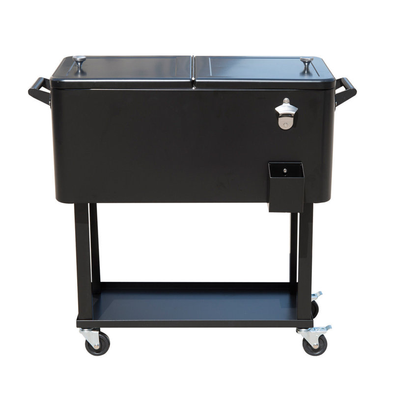 Black Steel 80 Quart Rolling Cooler Cart with Wheels