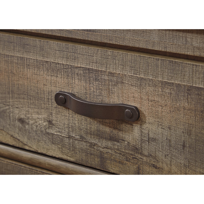 Commode large Zoey, 6 tiroirs de rangement larges, détails brun rustique
