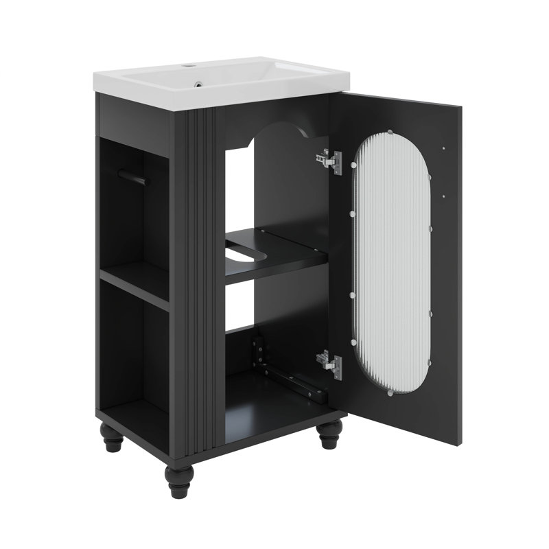 20" Bathroom Vanity With Sink, Two-Tier Shelf, Adjustable Shelf, Black