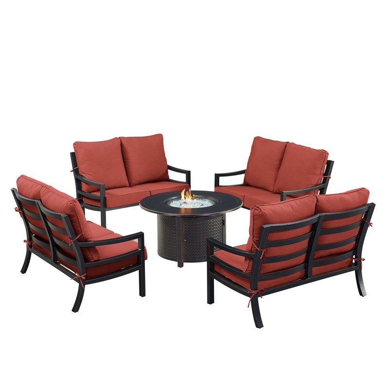 Ensemble de conversation d'extérieur pour 8 personnes avec coussins Ferreiro, Rouge