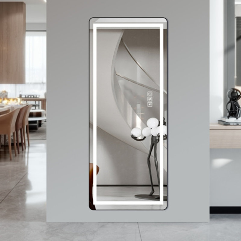 64"x21" Full-Length Vertical LED Mirror - Illuminated Floor Mirror with Bracket, Dimmable, Aluminum Alloy Thin Frame, Black