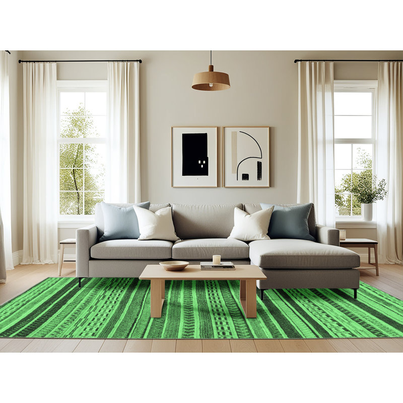 Tapis lavables à la machine à motif abstrait vert émeraude 2306, Rectangle 6 pi x 9 pi