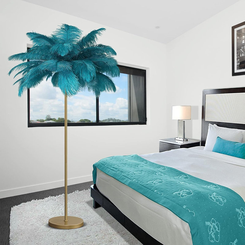 Lampe sur pied en plumes d'autruche avec éclairage DEL tricolore réglable, lampe sur pied décorative faite à la main pour le salon, la chambre à coucher, le bureau et la boutique