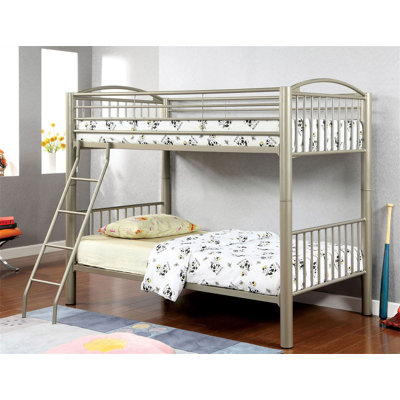 Contemporary Style Twin Over Twin Metal Structure Bunk Bed Movable Ladder Rails Convert Into Two Beds Metallic Gold