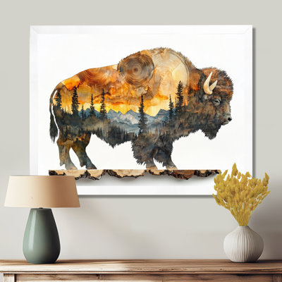 Marlania American Bison Portrait In Double Explosure Canyon I - Bison Canvas Wall Art