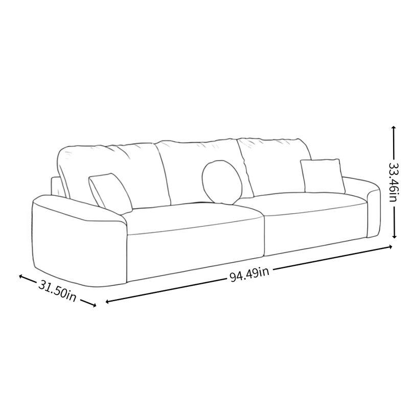 Modern Simple Light Luxury Living Room Sofa, 33.46" H x 94.49" W x 31.5" D, 3, Black