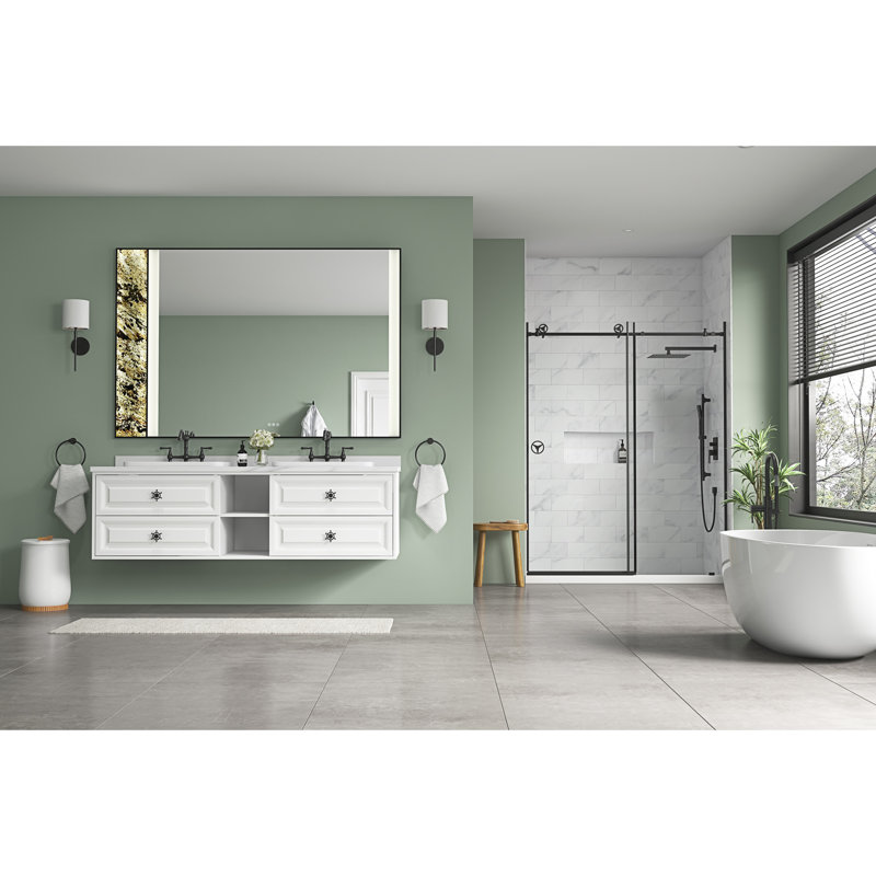 Meuble-lavabo Rania Hung de 72 po, compatible avec deux lavabos, meuble seulement (comptoir et lavabos non inclus), Blanc