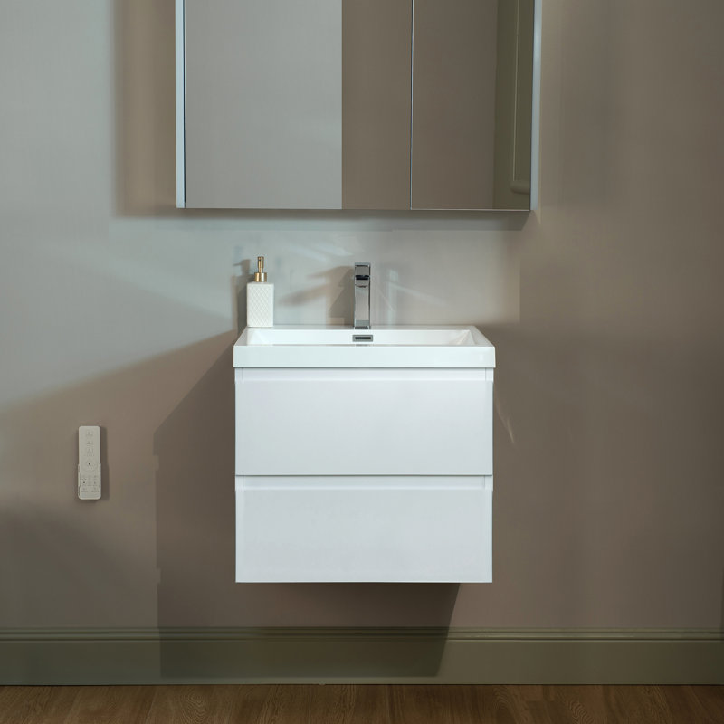 Meuble-lavabo flottant mural 24 po avec comptoir en résine composite, Blanc, Blanc, 24"