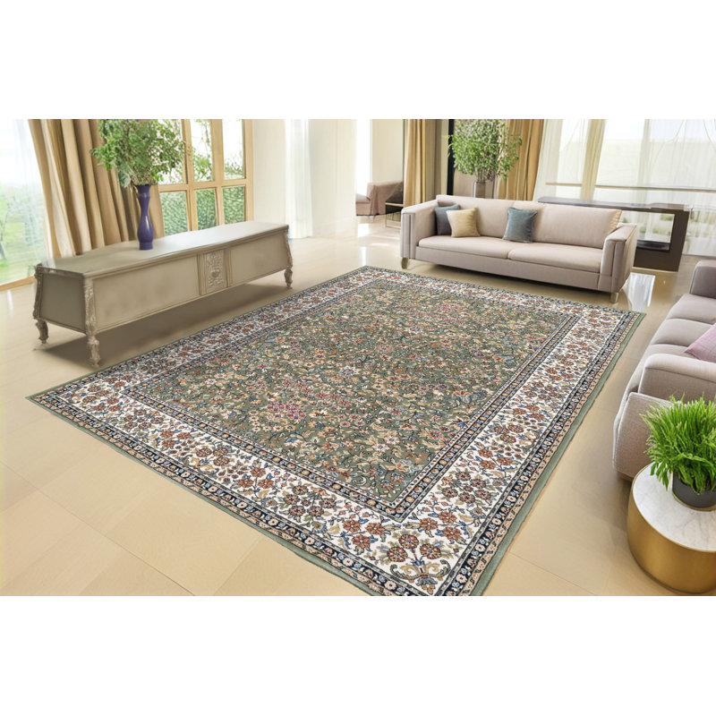 Tapis vert / ivoire Attell, Tapis de couloir 2 pi 2 po x 11 pi
