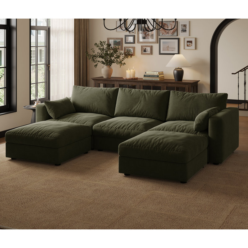 Canapé modulaire avec rangement 128 po Bess, Green Chenille, 39" H x 128" W x 64" D