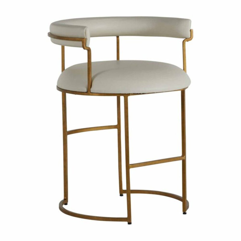 Mack White Leather and Gold Metal Counter Stool