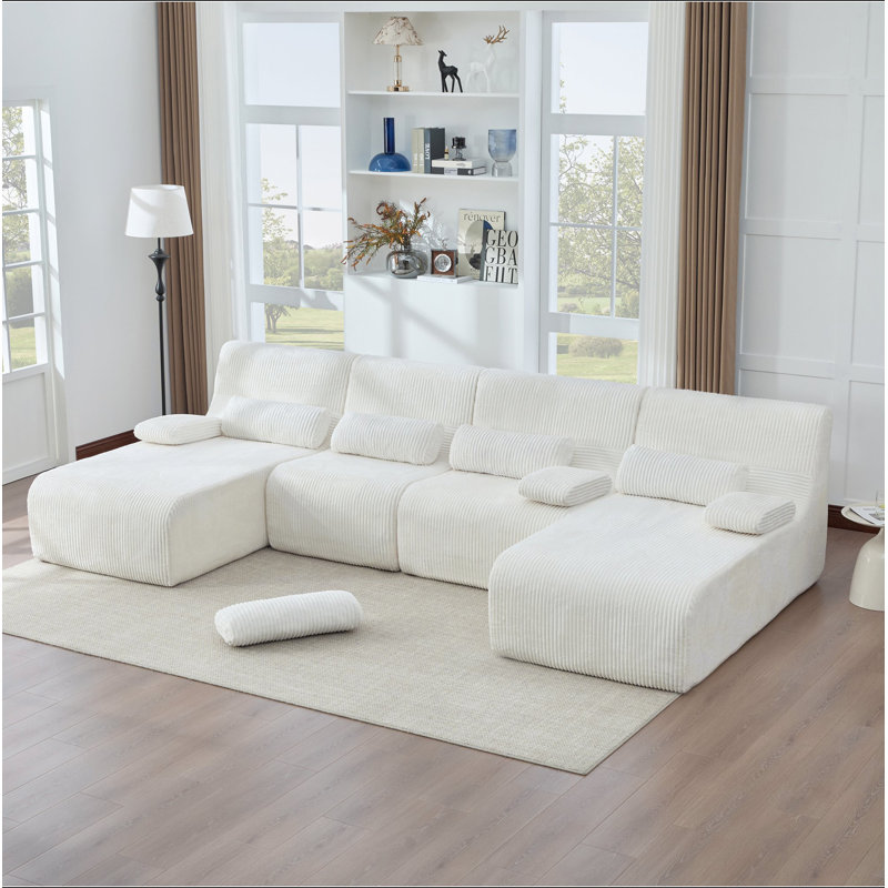 Canapé surdimensionné de 132,2 po, Velours côtelé blanc