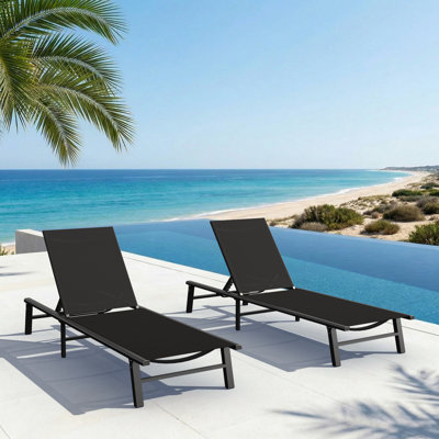 Outdoor Patio Aluminum Chaise Lounges With Adjustable Reclining Back (Set of 2)