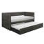 Lit de jour en tissu gris foncé avec couchette et structure en bois