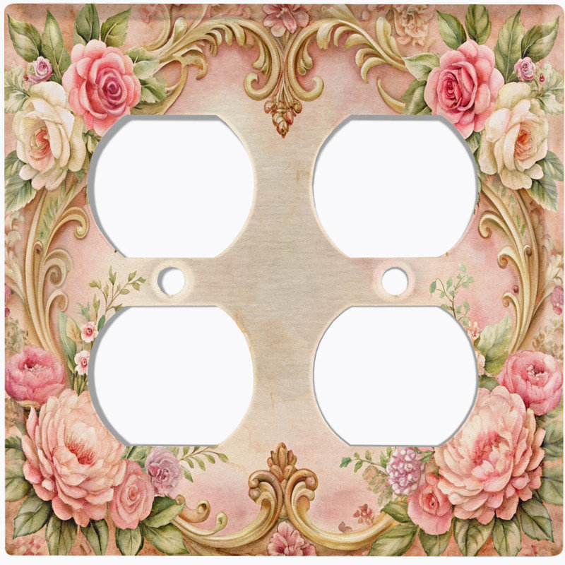Couvercle de plaque d'interrupteur en métal; Bascule à 2 bandes US standard - cadre rose rétro, Prise double # 9