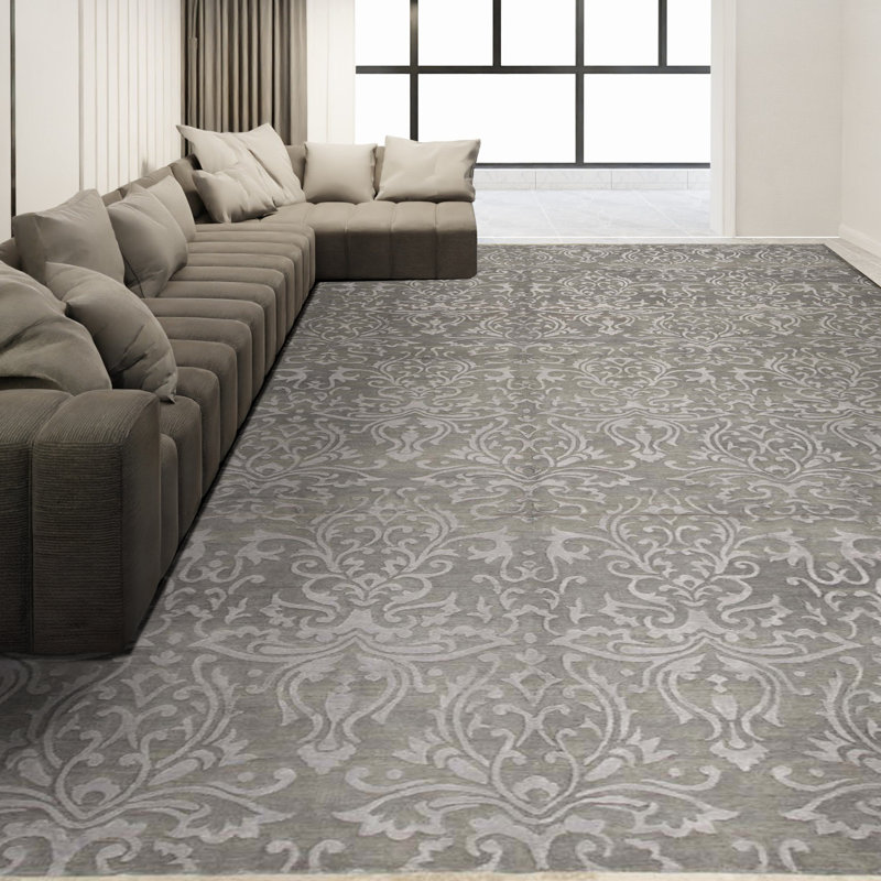 Damask Area Rug in Gray