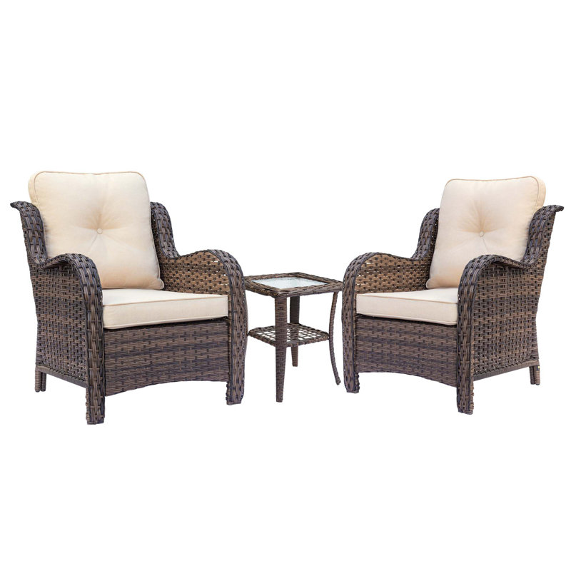 Chaise de patio simple avec coussins Ebern Designs (ensemble de 3), Brun