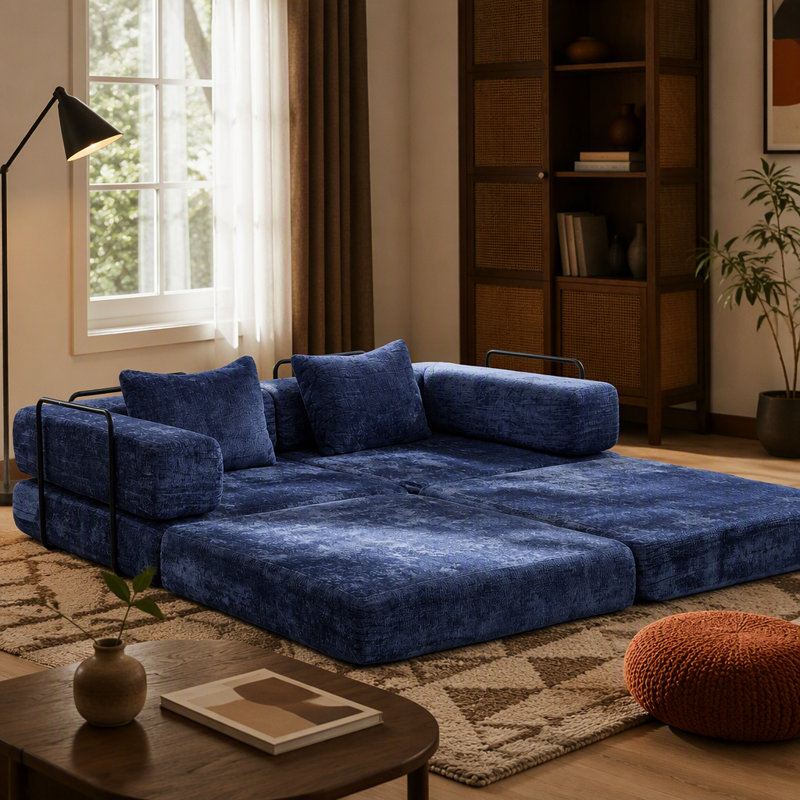 Canapé-lit convertible à plancher à compression avec structure fixe, canapé modulaire désossé sans assemblage, idéal pour divers espaces de vie