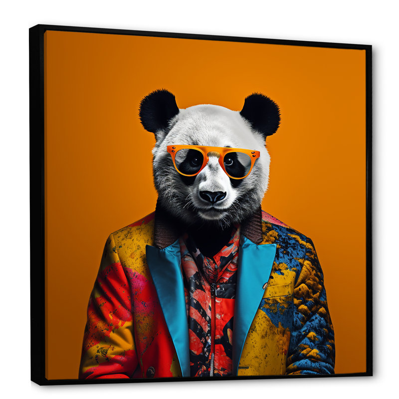 Fashion Panda In suit I - Panda Animal, art mural, Cadre flottant noir, H 16 po x l 16 po x P 1 po