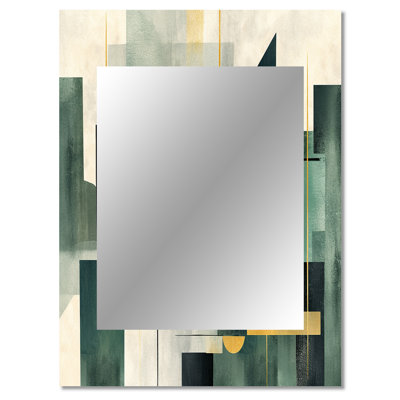 Gold Green Parallel Universes - Abstract Shapes Large Mirror, Modern Decorative Wall Mirror, Printed Metal Art