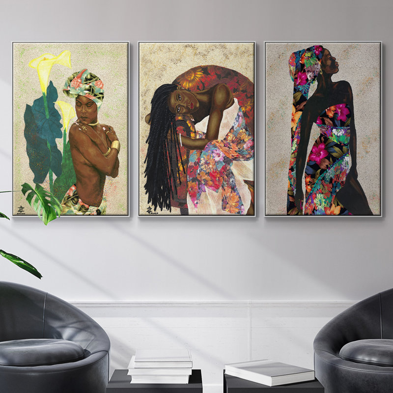 «Woman Strong I», reproduction sur toile 3 pièces, H 40 po x l 90 po x P 2 po, Blanc