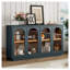 Buffet en verre arqué bleu marine Trexm - Grand buffet de rangement avec tablettes réglables pour la salle à manger et le salon