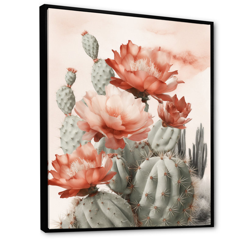 Cactus du désert rouge Louver sur toile, H 32 po x l 16 po, Cadre flottant noir