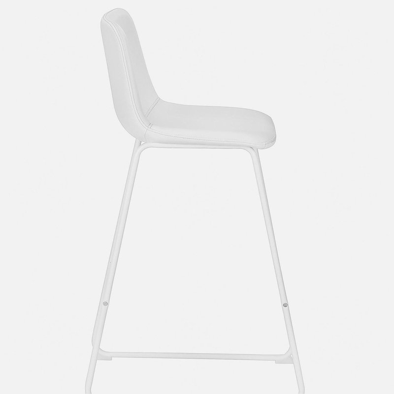 Chaise de bureau, hauteur du tabouret de bar, debout, bureau d'ordinateur, travail, aspect cuir blanc, métal blanc, moderne, moderne