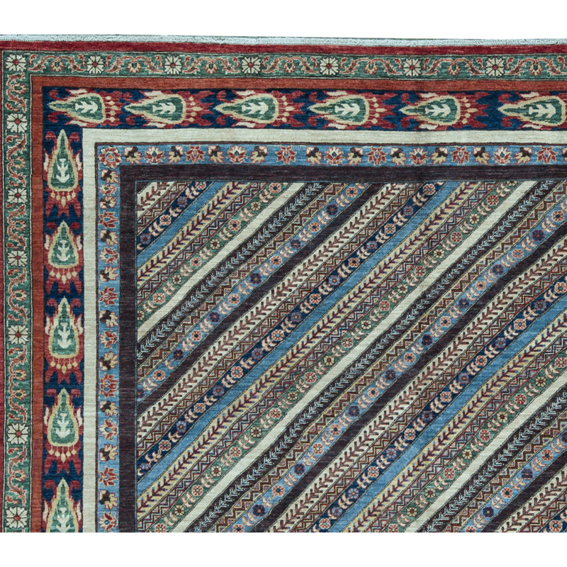 Tapis carré gris / bleu / rouille / vert de haute qualité noué à la main Aryana