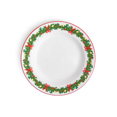 Crow Canyon Enamelware Helmsie x CCH Christmas Garland Dinner Plates, Red Rim