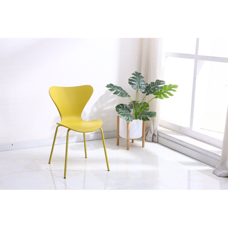 4 Careaga Stackable Plastic Dining Chairs, Yellow