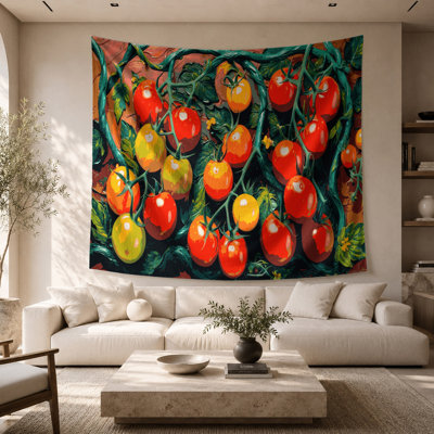 Tapisserie murale légumes, tomates et raisins