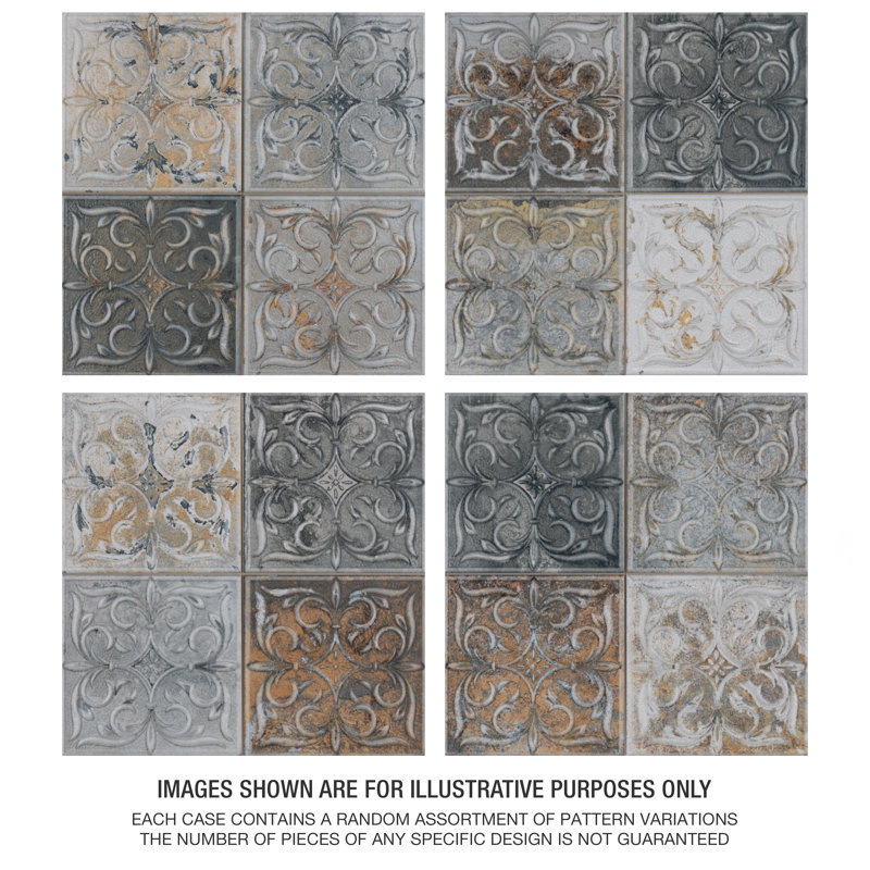 Antigua Lis 13" x 13" Straight Edge Porcelain Metal Look Wall Tile, Gray