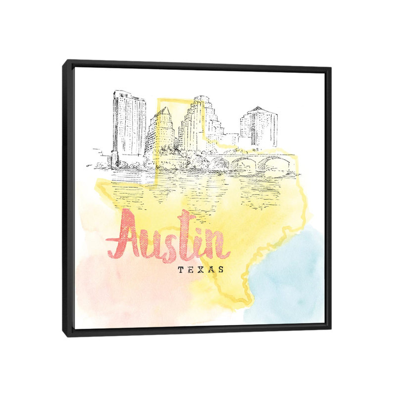 Série des villes américaines : austin, texas, impression sur toile tendue, L 18 po x H 18 po x P 1,5 po, Pas de tapis