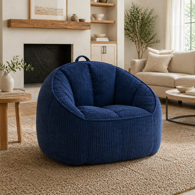 Oversized Corduroy Bean Bag Chair for Adults with Arms, Blue