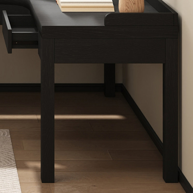 Black Solid Wood L-Shaped Desk with Drawers, 29.53" H x 62.99" W x 47.24" D