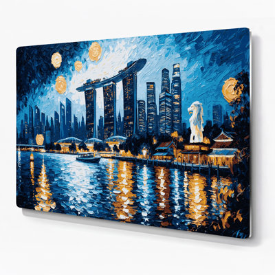 Cities Singapore Blue Metal Wall Art
