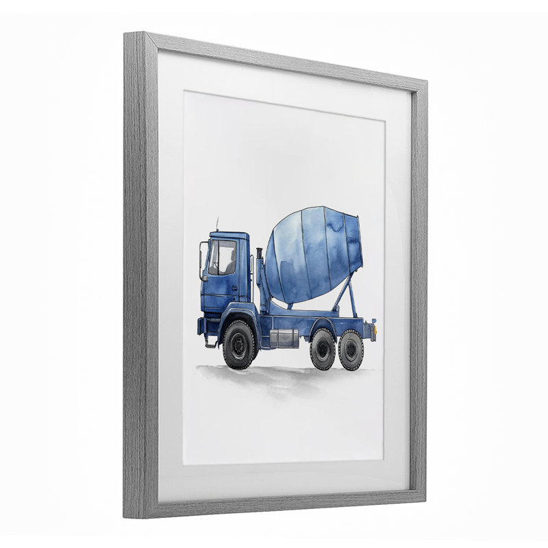 Travailler des camions, impression encadrée sous verre, par Christine Simpson Art, H 16 po x l 13 po, Cadre de ferme gris