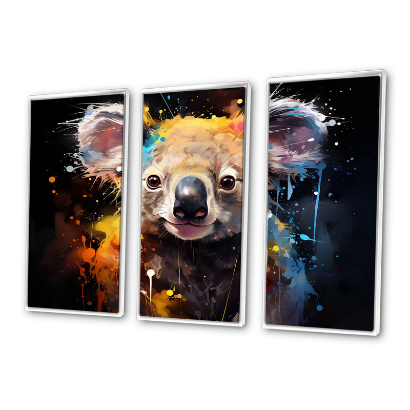 Art mural coloré Koala 1 - Koala, Cadre flottant blanc, H 28 po x l 36 po