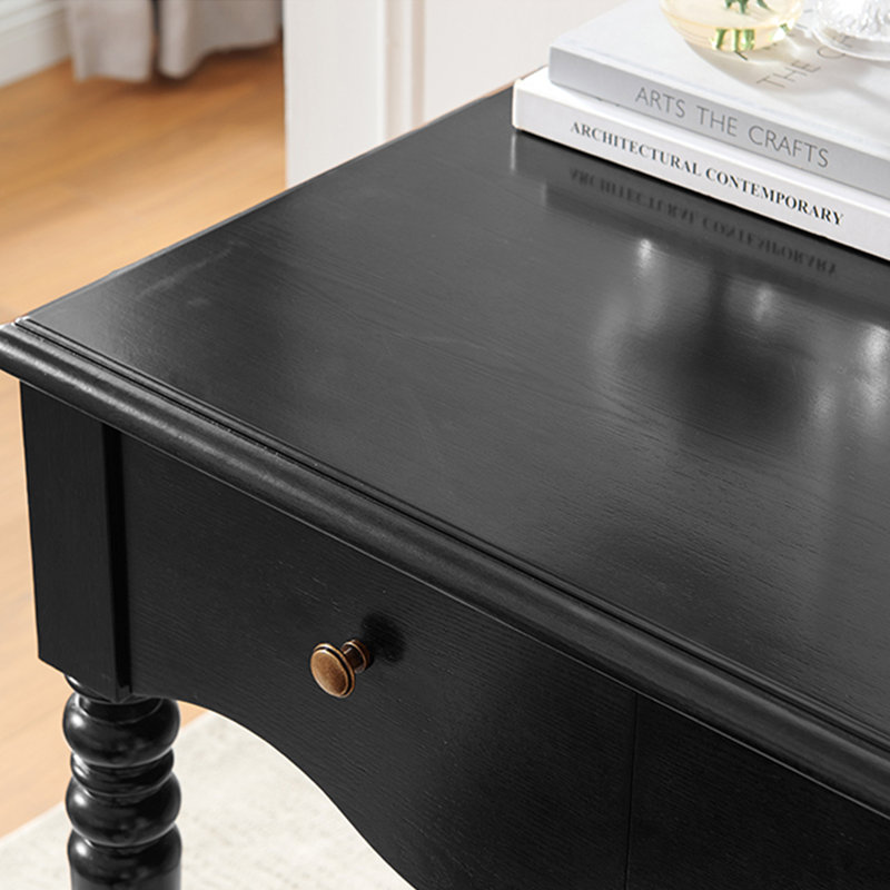 Bureau en bois d'hévéa massif noir mat, H 30,70 po x l 51,18 po x P 23,62 po